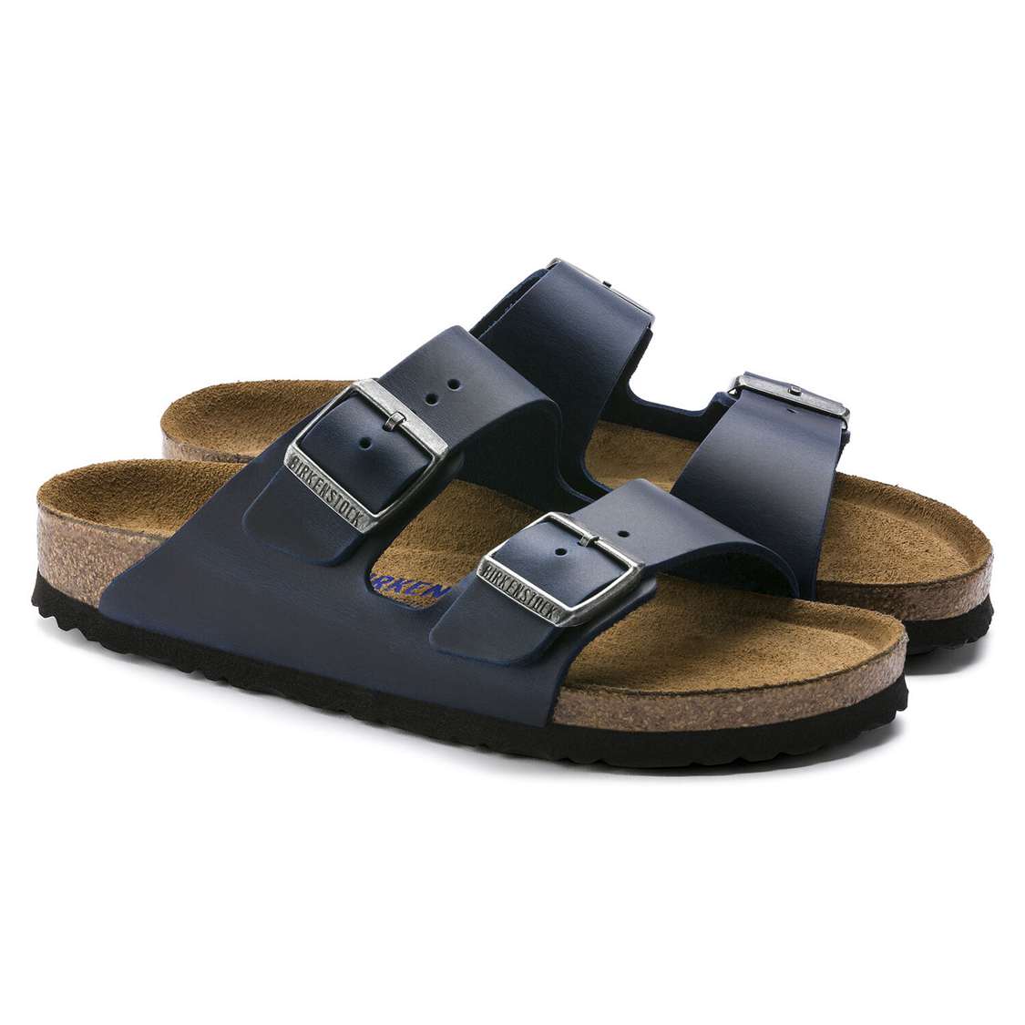 Blue Birkenstock Arizona Soft Footbed Oiled Nubuck Leather Men's Two Strap Sandals | DMIuYLJyram