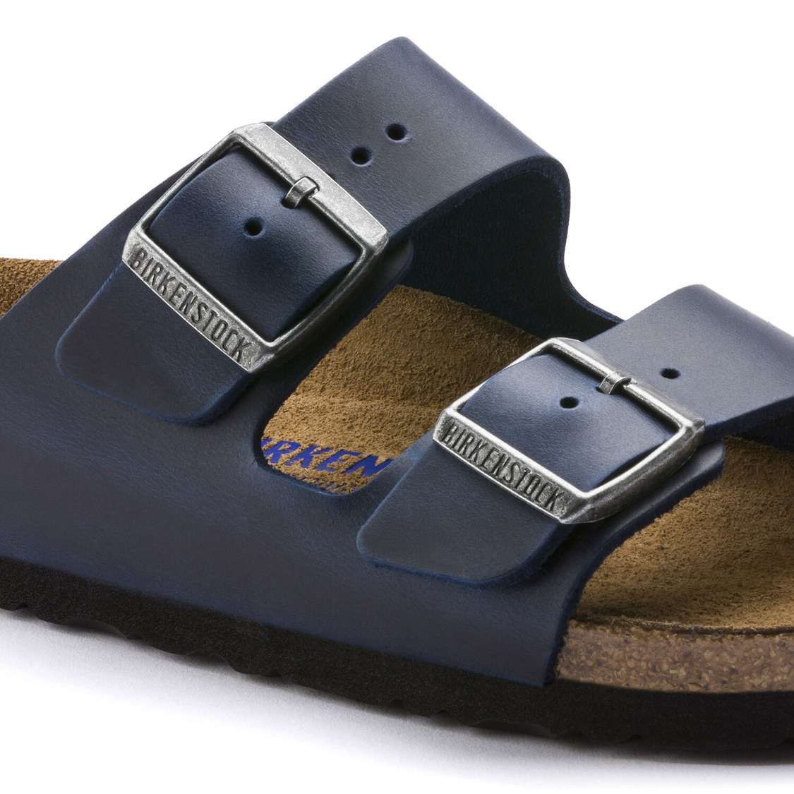 Blue Birkenstock Arizona Soft Footbed Oiled Nubuck Leather Men's Two Strap Sandals | DMIuYLJyram