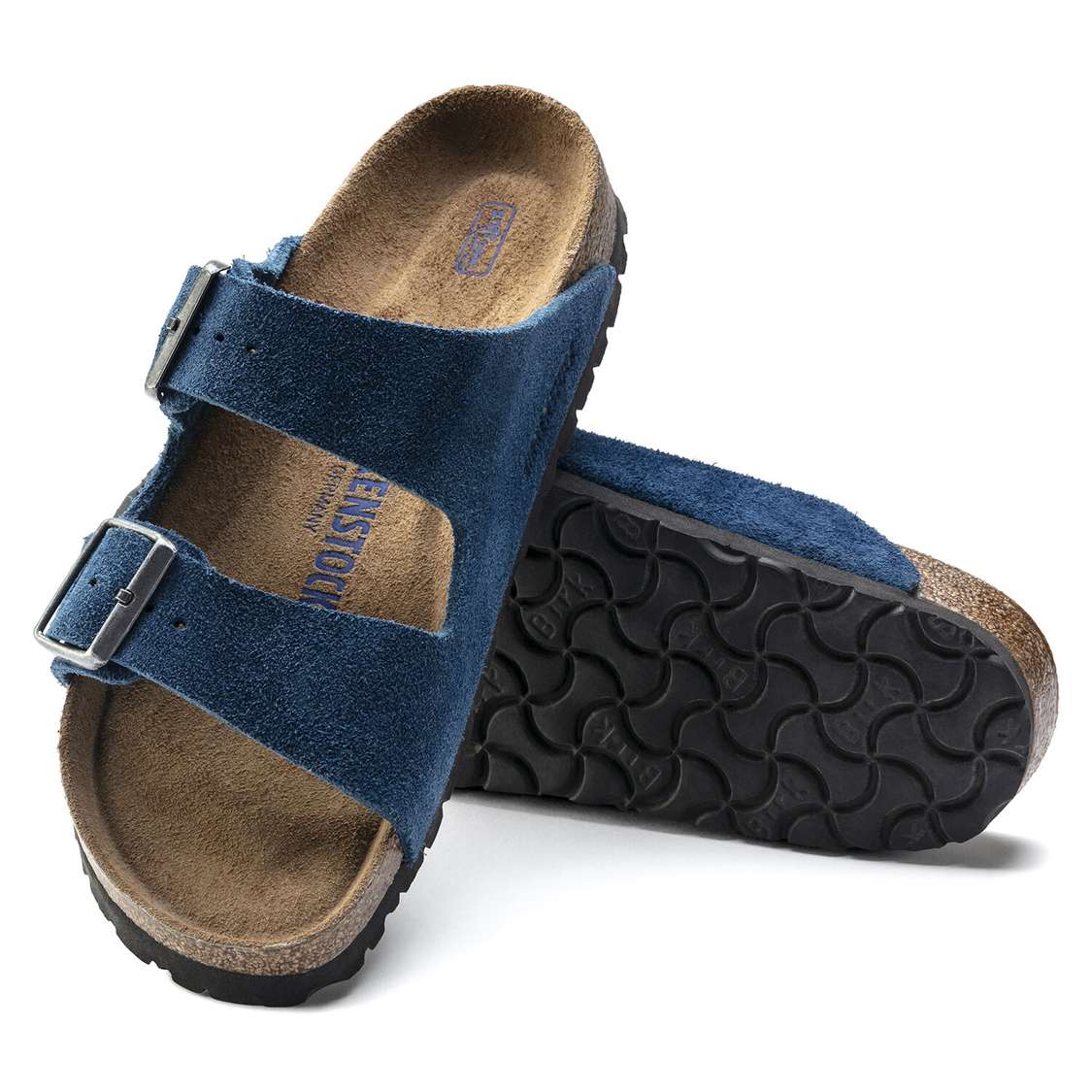 Blue Birkenstock Arizona Soft Footbed Suede Leather Men's Two Strap Sandals | Pje4FfpELBw