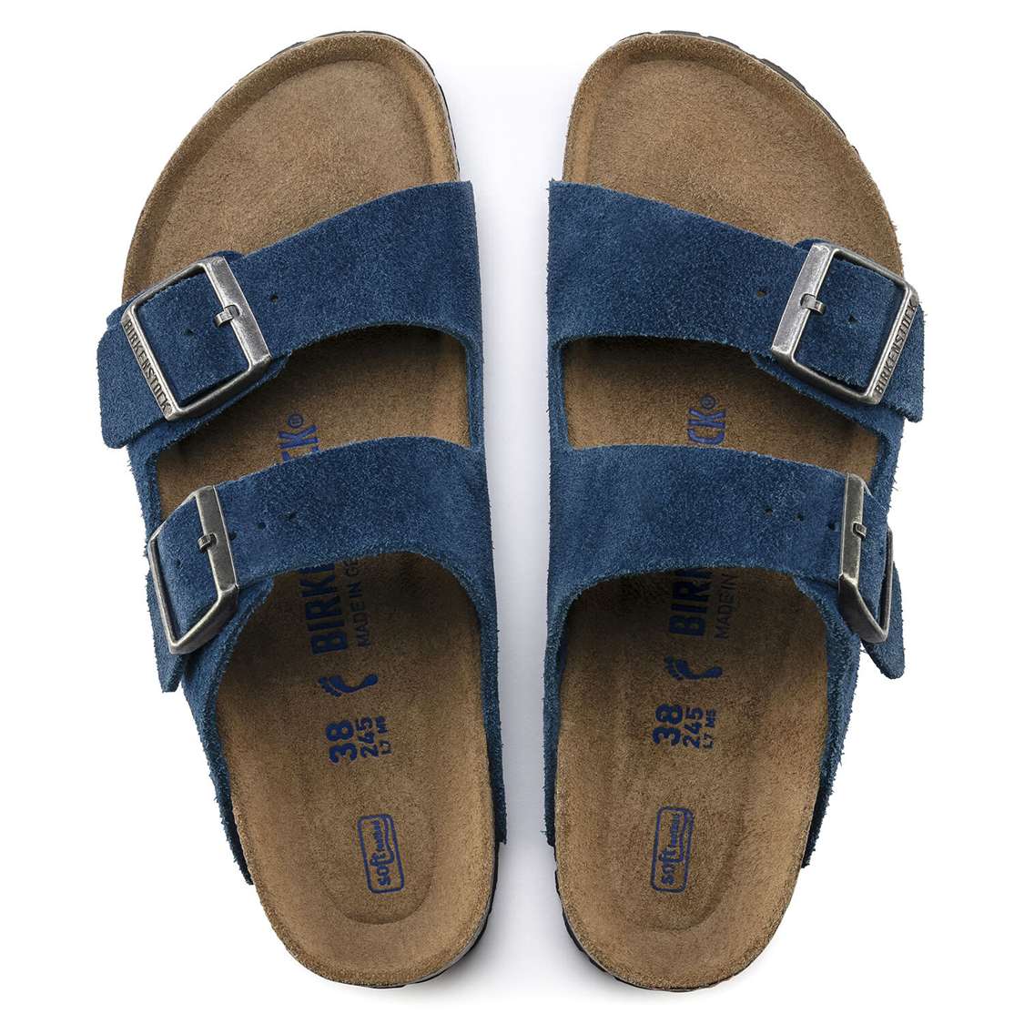 Blue Birkenstock Arizona Soft Footbed Suede Leather Men's Two Strap Sandals | Pje4FfpELBw