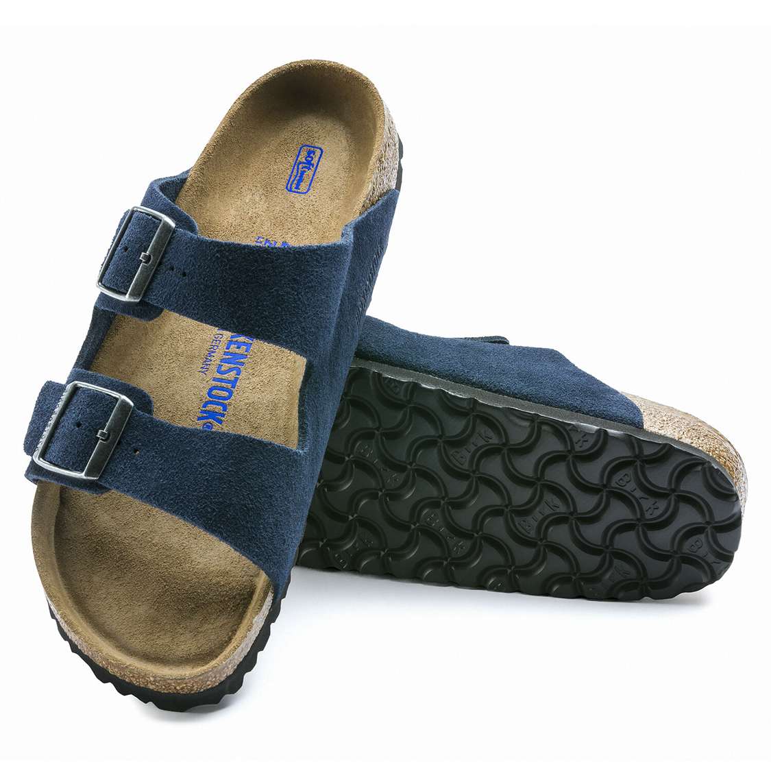 Blue Birkenstock Arizona Soft Footbed Suede Leather Men's Two Strap Sandals | hP28GnVSpuU