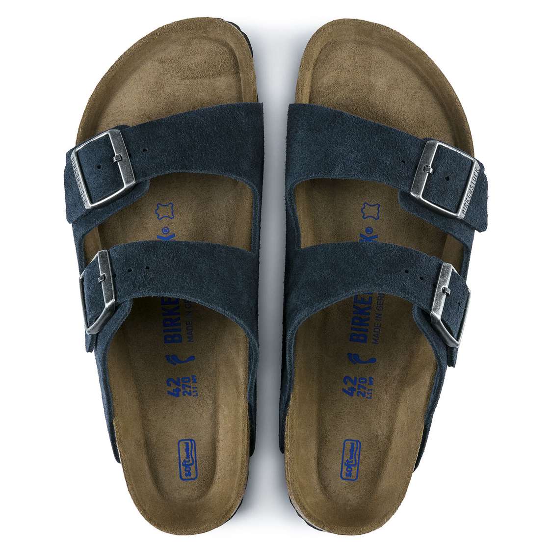 Blue Birkenstock Arizona Soft Footbed Suede Leather Men's Two Strap Sandals | hP28GnVSpuU