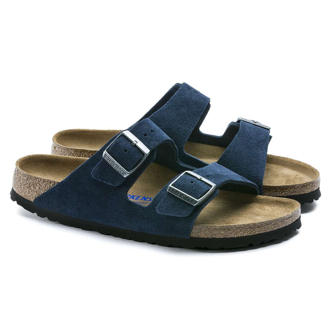 Blue Birkenstock Arizona Soft Footbed Suede Leather Men's Two Strap Sandals | hP28GnVSpuU