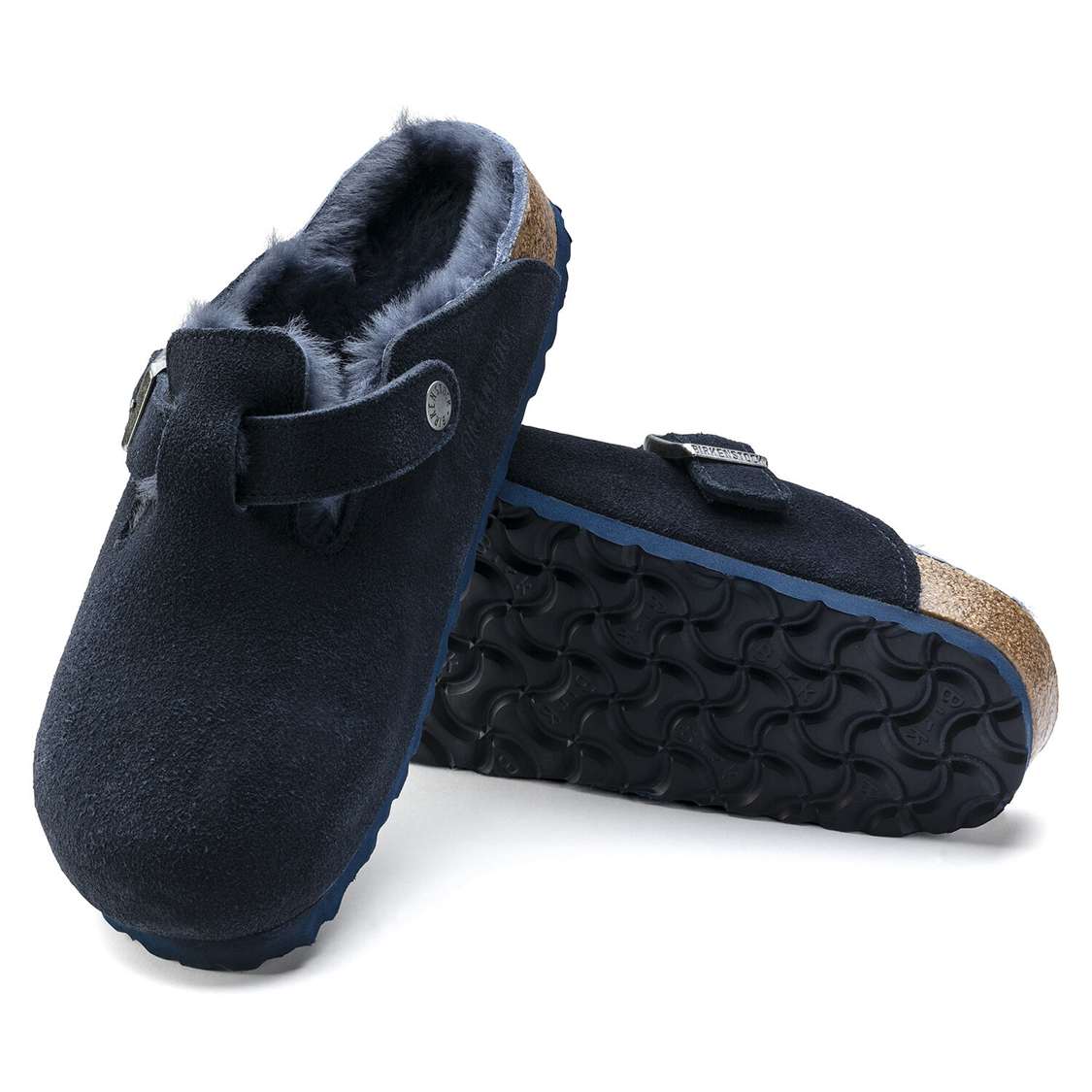 Blue Birkenstock Boston Shearling Suede Leather Women's Clogs | eEbLEWEaRkS