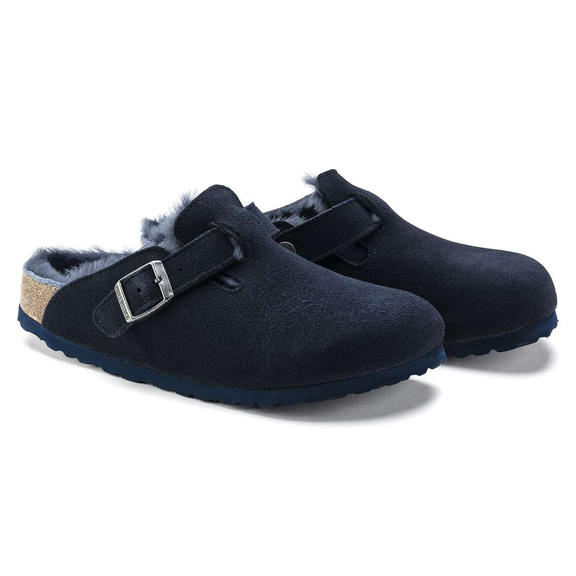 Blue Birkenstock Boston Shearling Suede Leather Women's Clogs | eEbLEWEaRkS