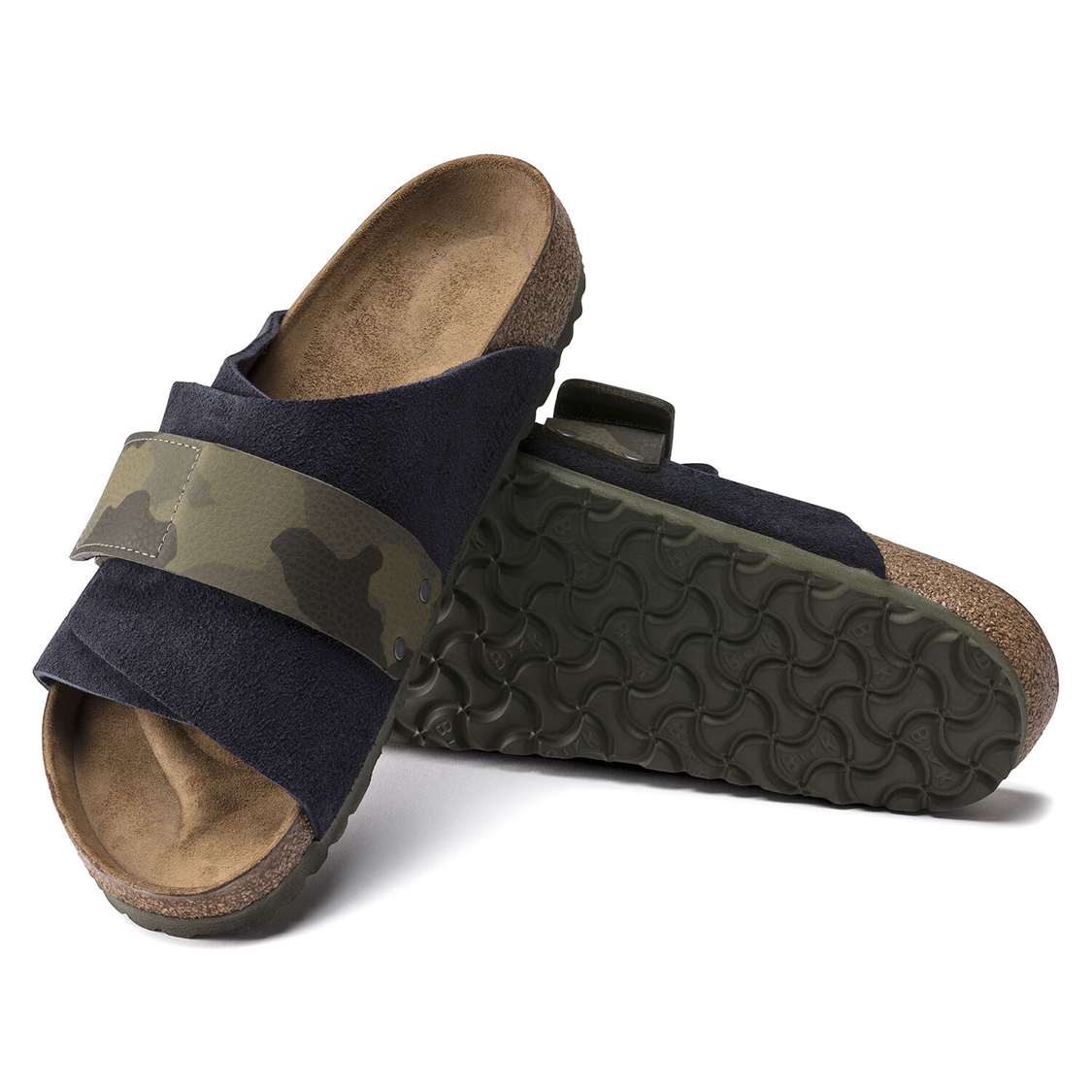 Blue Birkenstock Kyoto Suede Leather/Birko-Flor Men's One Strap Sandals | jiL5D3AmuTo