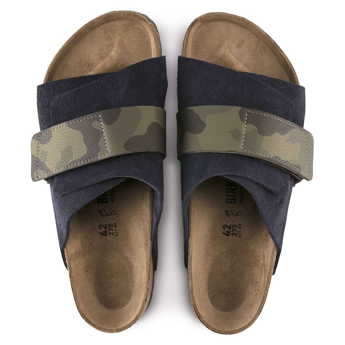 Blue Birkenstock Kyoto Suede Leather/Birko-Flor Men's One Strap Sandals | jiL5D3AmuTo