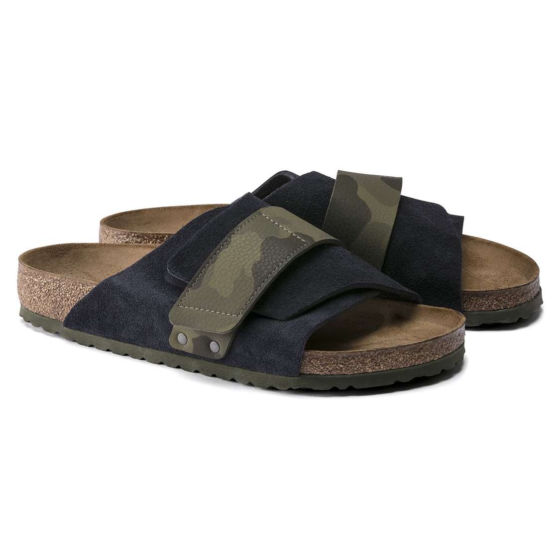 Blue Birkenstock Kyoto Suede Leather/Birko-Flor Men's One Strap Sandals | jiL5D3AmuTo