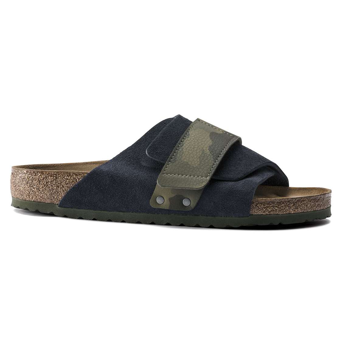 Blue Birkenstock Kyoto Suede Leather/Birko-Flor Men's One Strap Sandals | jiL5D3AmuTo