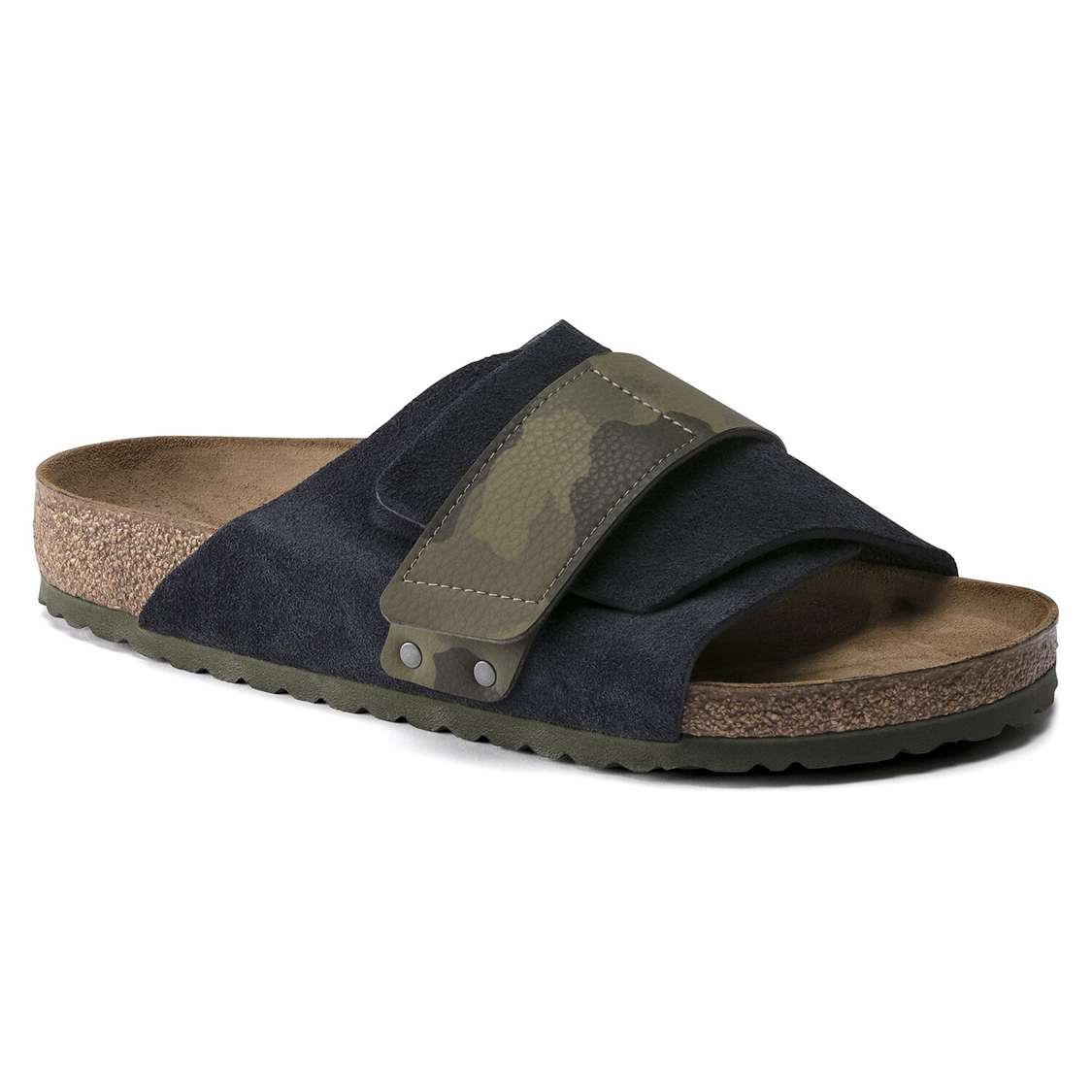 Blue Birkenstock Kyoto Suede Leather/Birko-Flor Men\'s One Strap Sandals | jiL5D3AmuTo