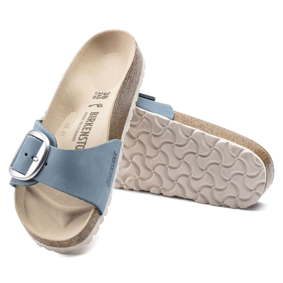 Blue Birkenstock Madrid Big Buckle Nubuck Leather Women's One Strap Sandals | tPqW6l8md5l