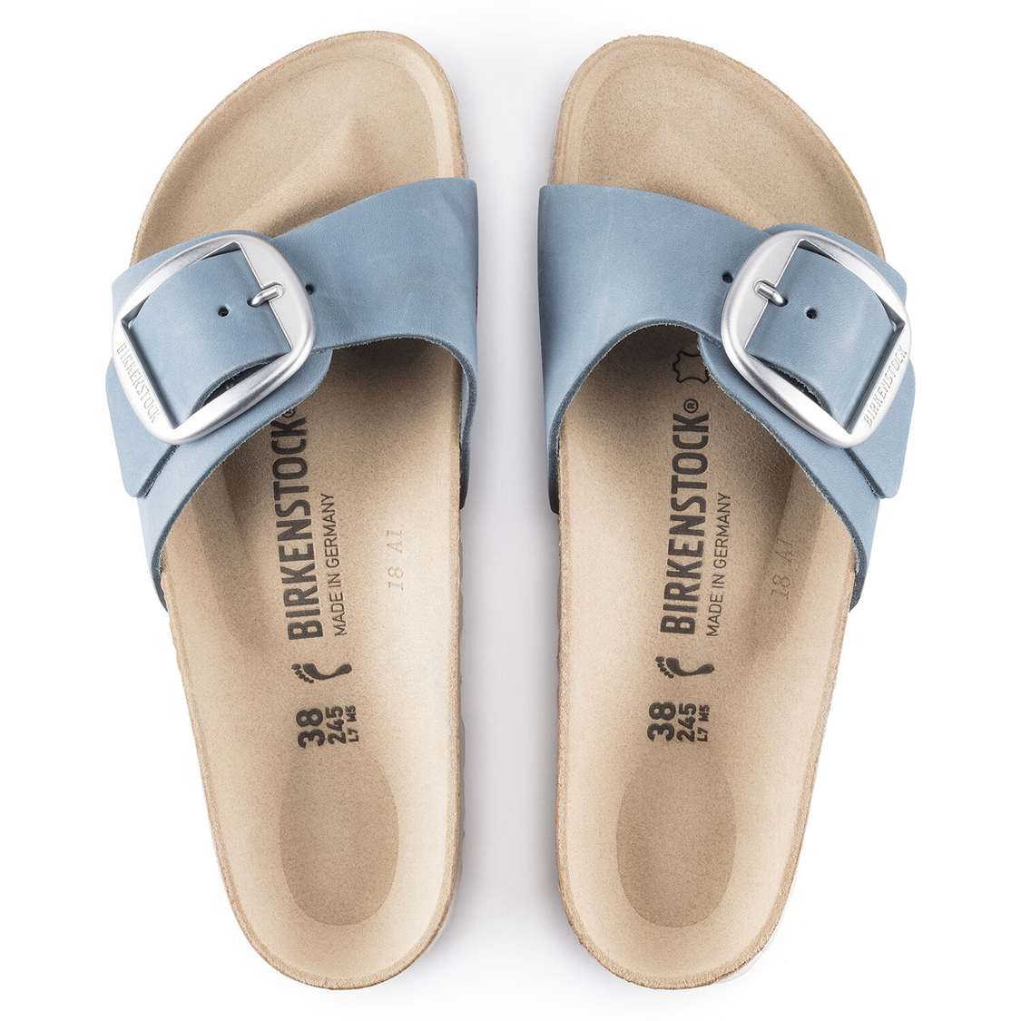 Blue Birkenstock Madrid Big Buckle Nubuck Leather Women's One Strap Sandals | tPqW6l8md5l