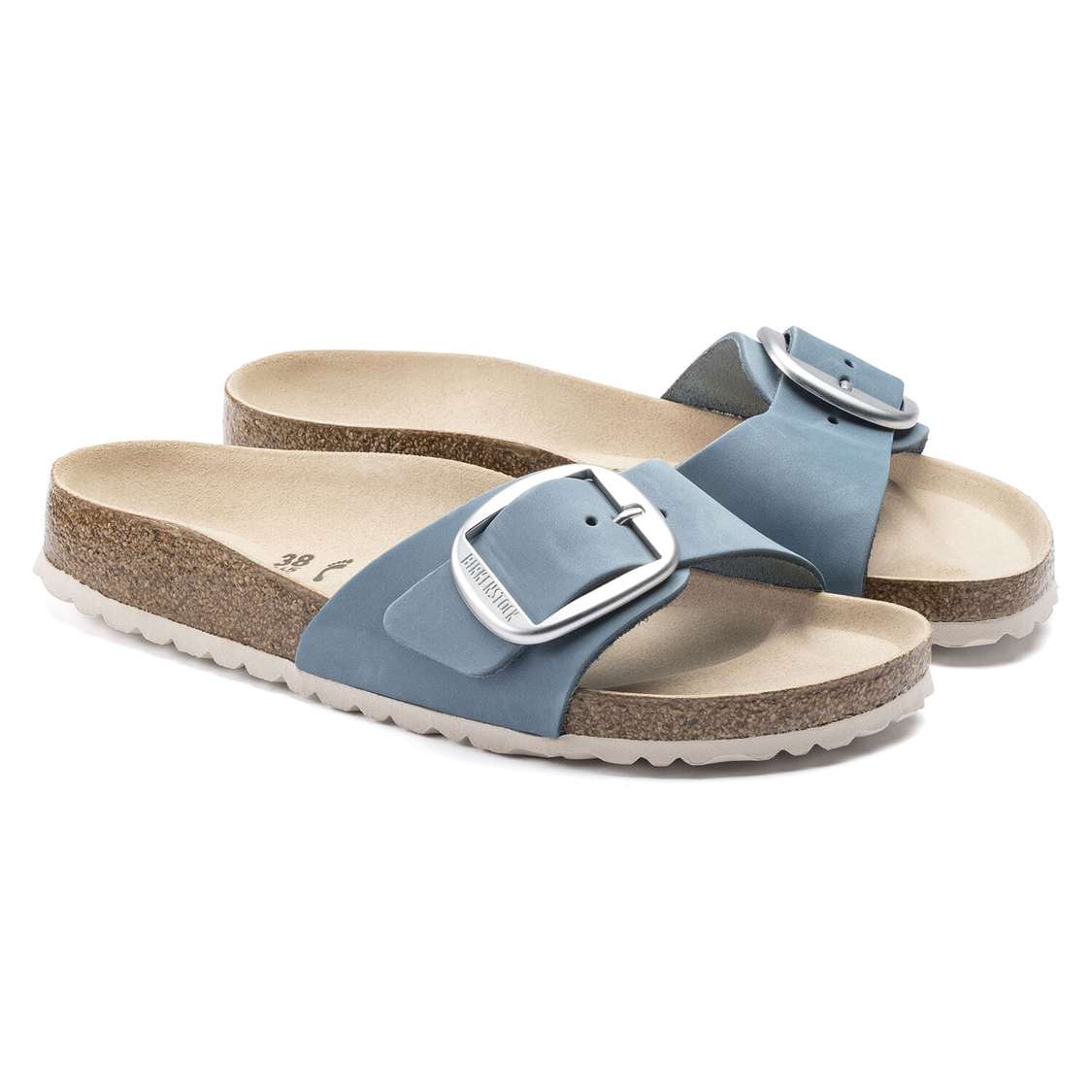 Blue Birkenstock Madrid Big Buckle Nubuck Leather Women's One Strap Sandals | tPqW6l8md5l