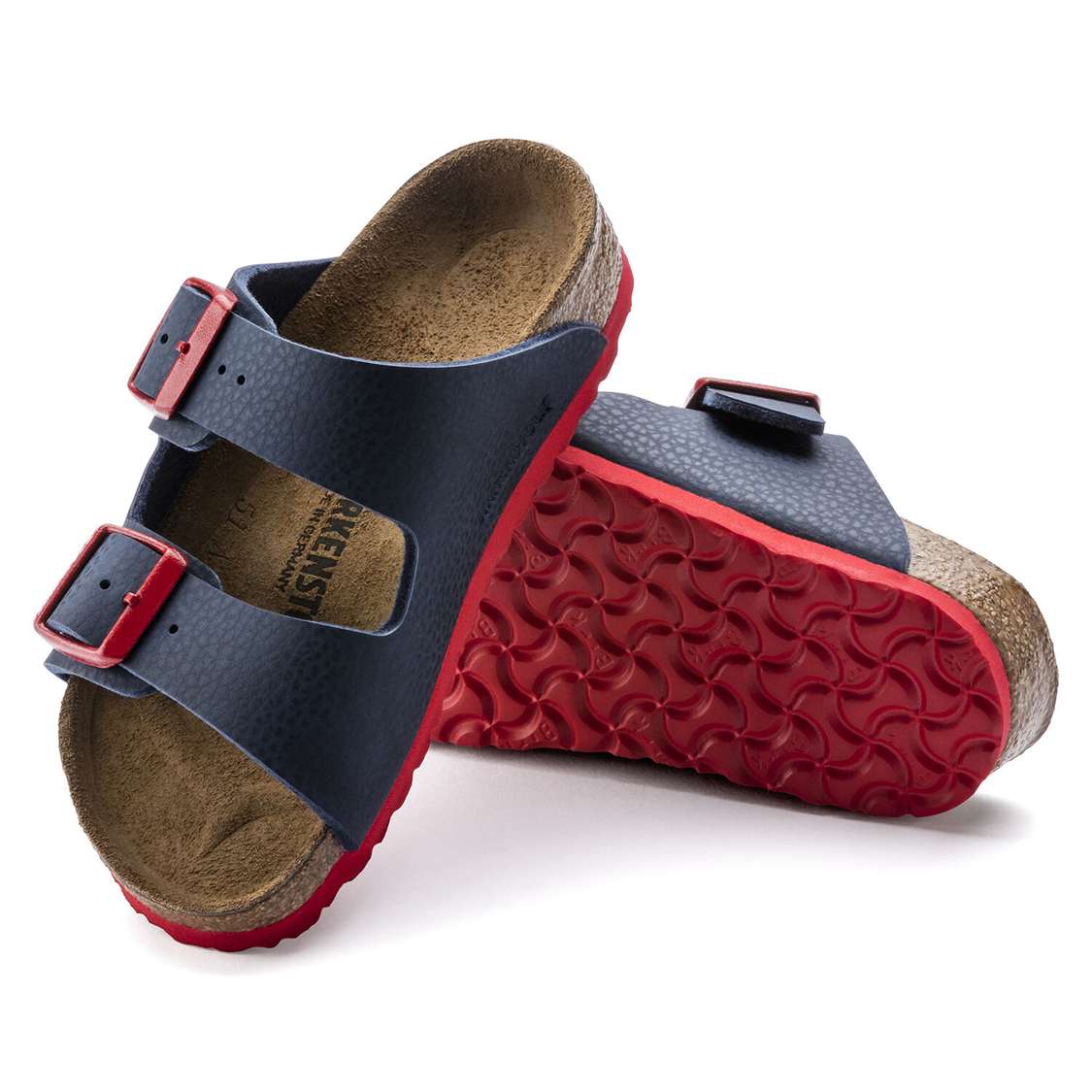 Blue Red Birkenstock Arizona Birko-Flor Kids' Girls Sandals | 9ejU1AYELX9