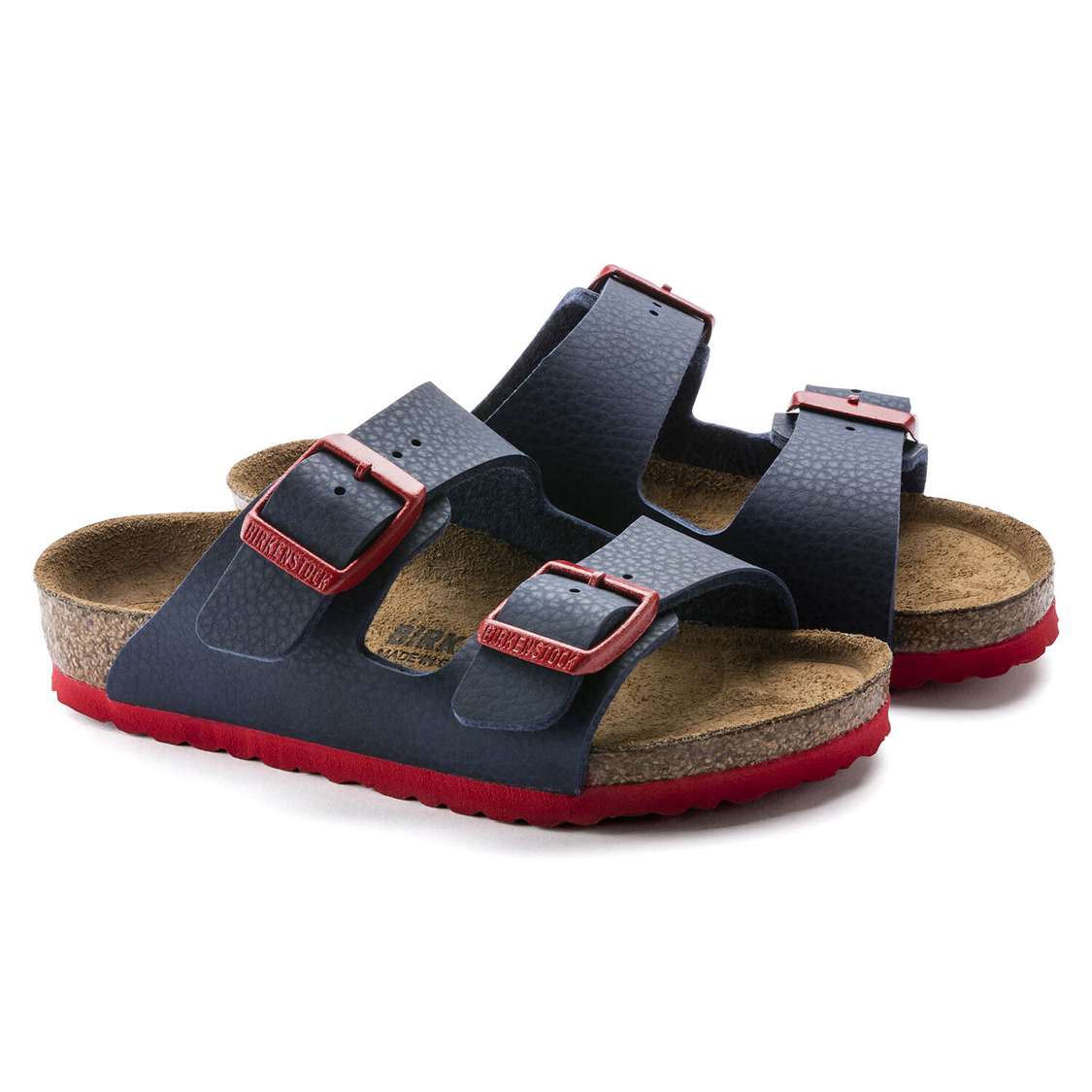 Blue Red Birkenstock Arizona Birko-Flor Kids' Girls Sandals | 9ejU1AYELX9