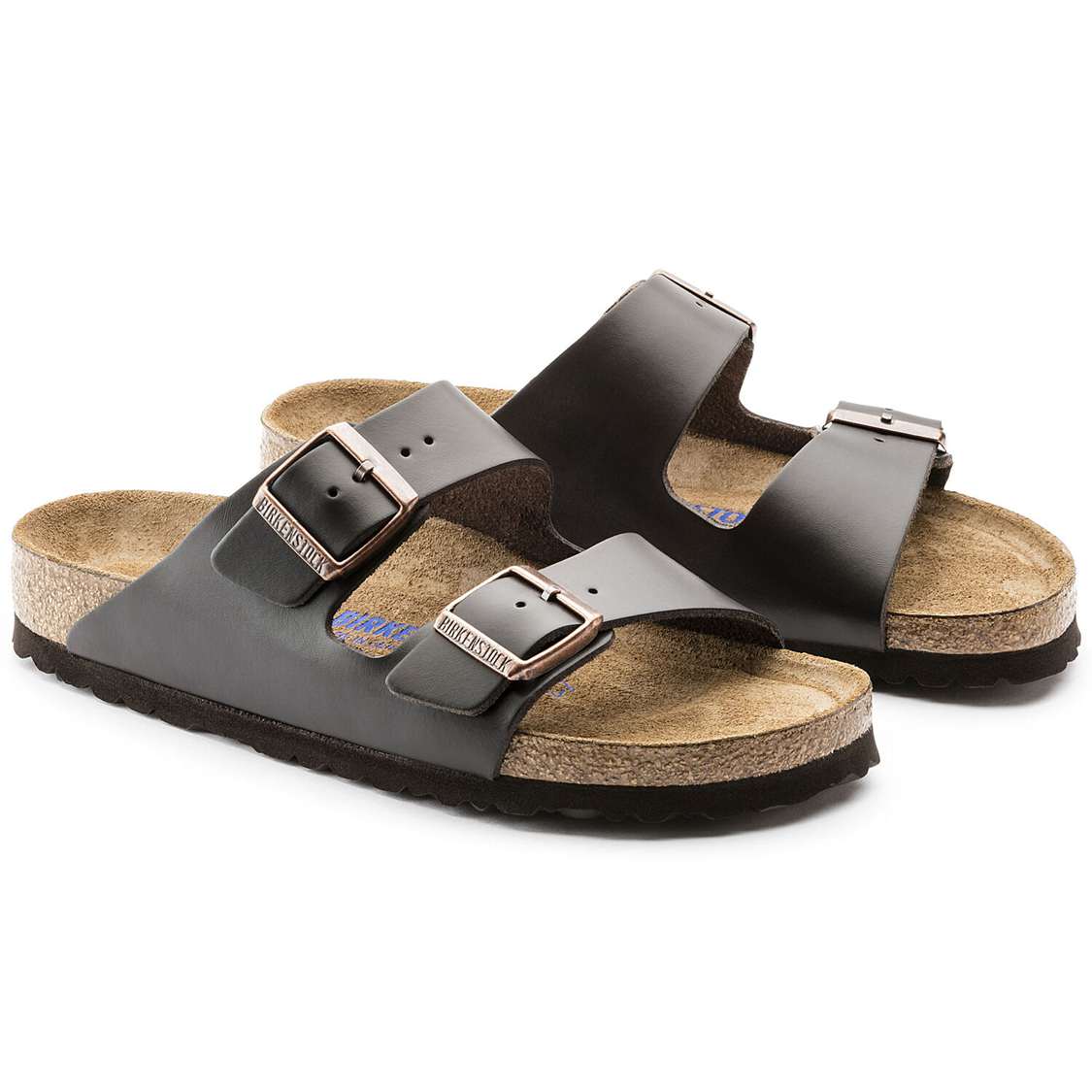 Brown Birkenstock Arizona Soft Footbed Leather Men's Two Strap Sandals | 5csc4BON8wA