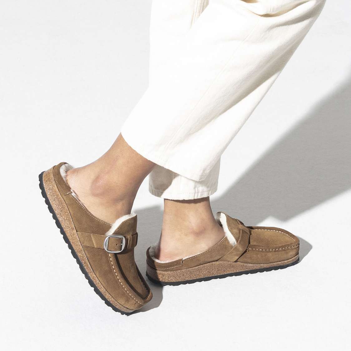 Brown Birkenstock Buckley Shearling Suede Leather Women's Clogs | A1jYCwETvwu