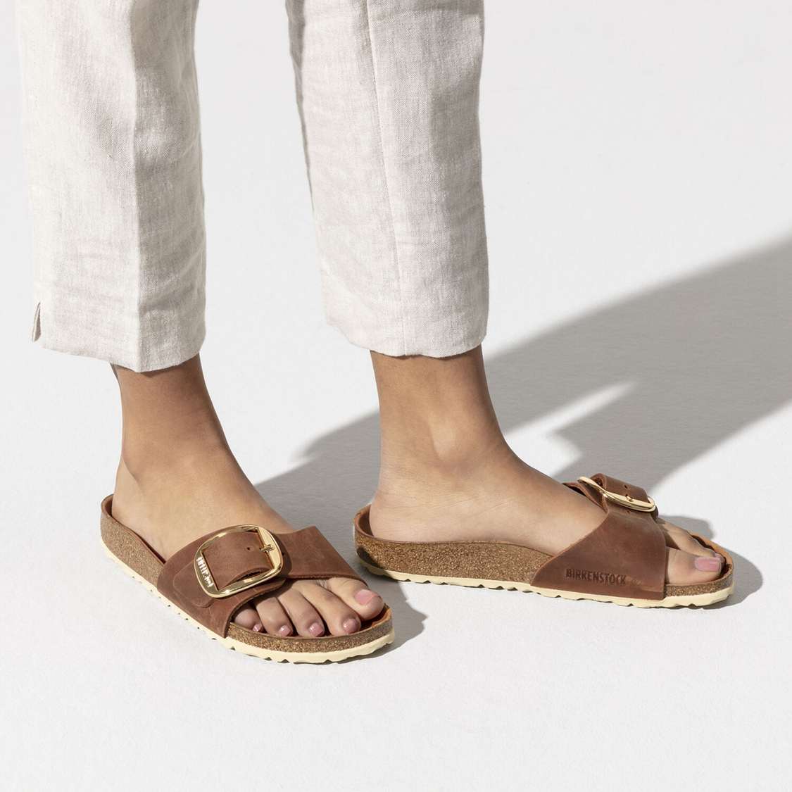 Brown Birkenstock Madrid Big Buckle Oiled Leather Women's One Strap Sandals | MBFDHabQZDv