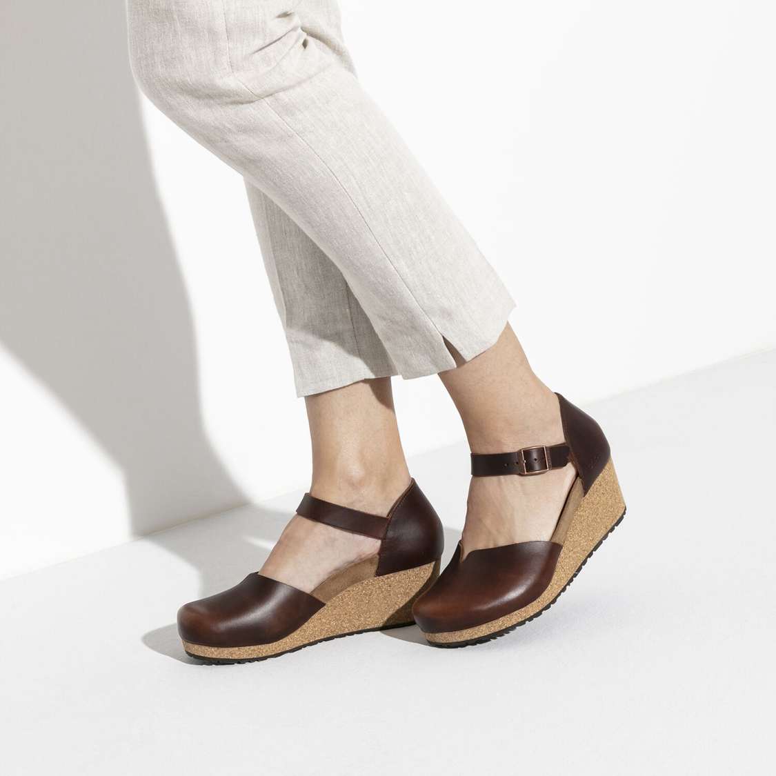 Brown Birkenstock Mary Leather Women's Wedges Sandals | MUOAOVDcsNN