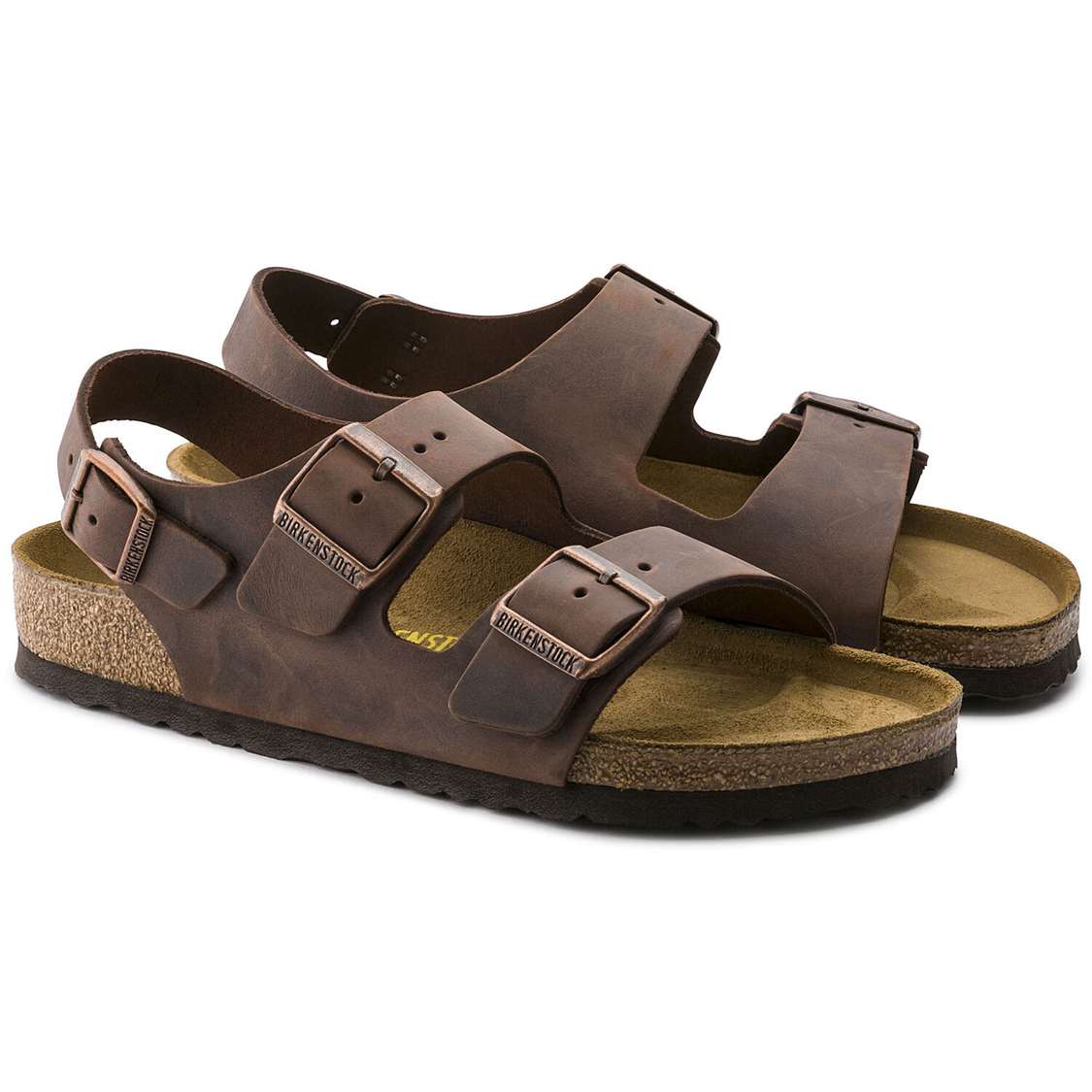 Brown Birkenstock Milano Oiled Leather Men's Two Strap Sandals | QsU86adeTxR