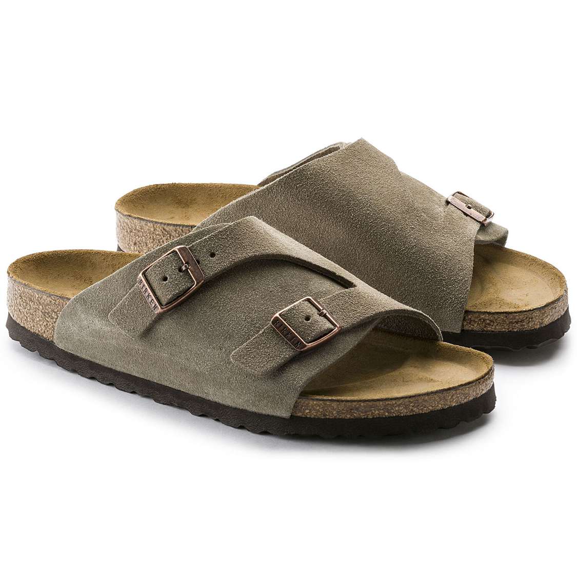 Brown Birkenstock Zürich Suede Leather Men's Two Strap Sandals | 8bfytLwYWOq