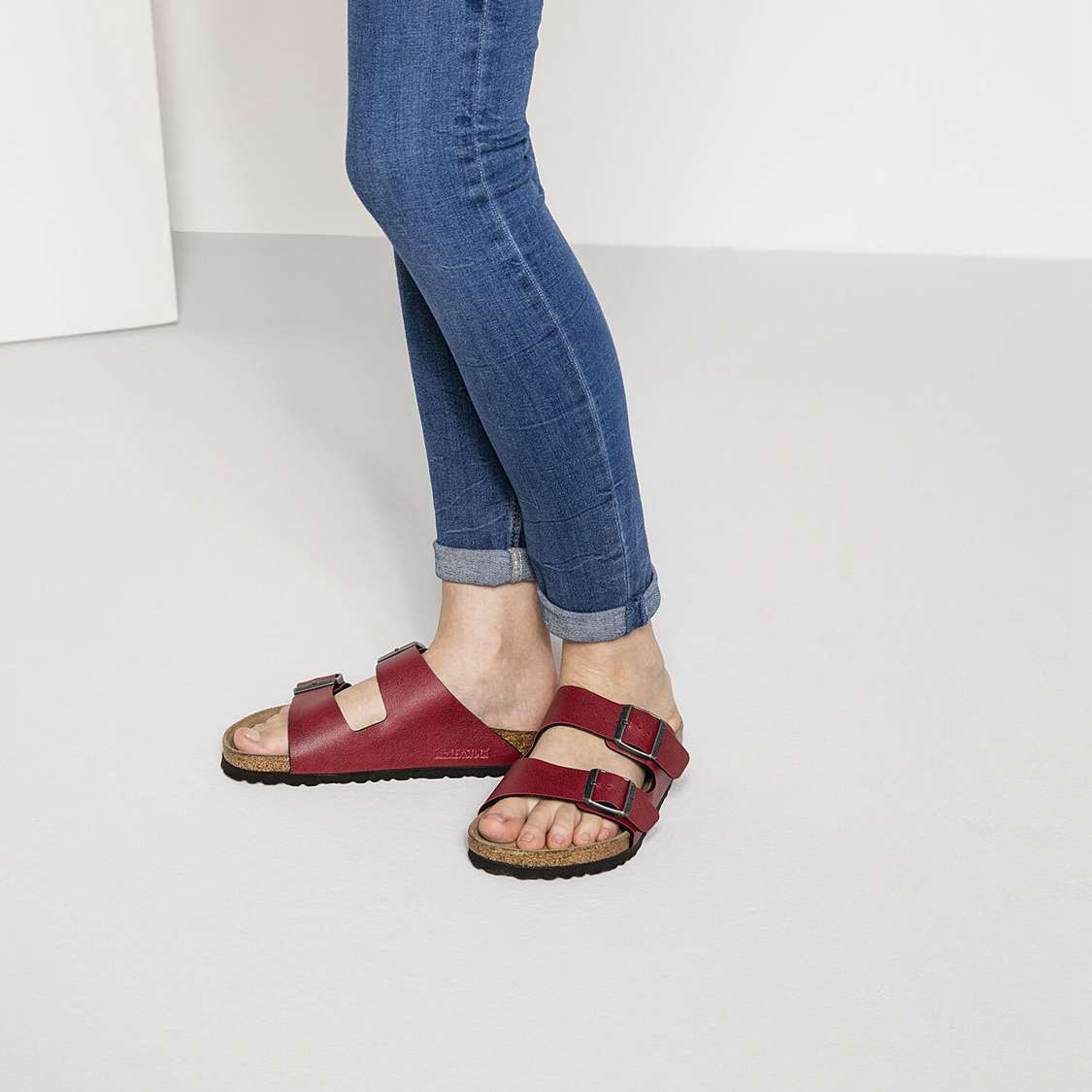 Burgundy Birkenstock Arizona Birko-Flor Women's Two Strap Sandals | qqL9Qd2PpYG