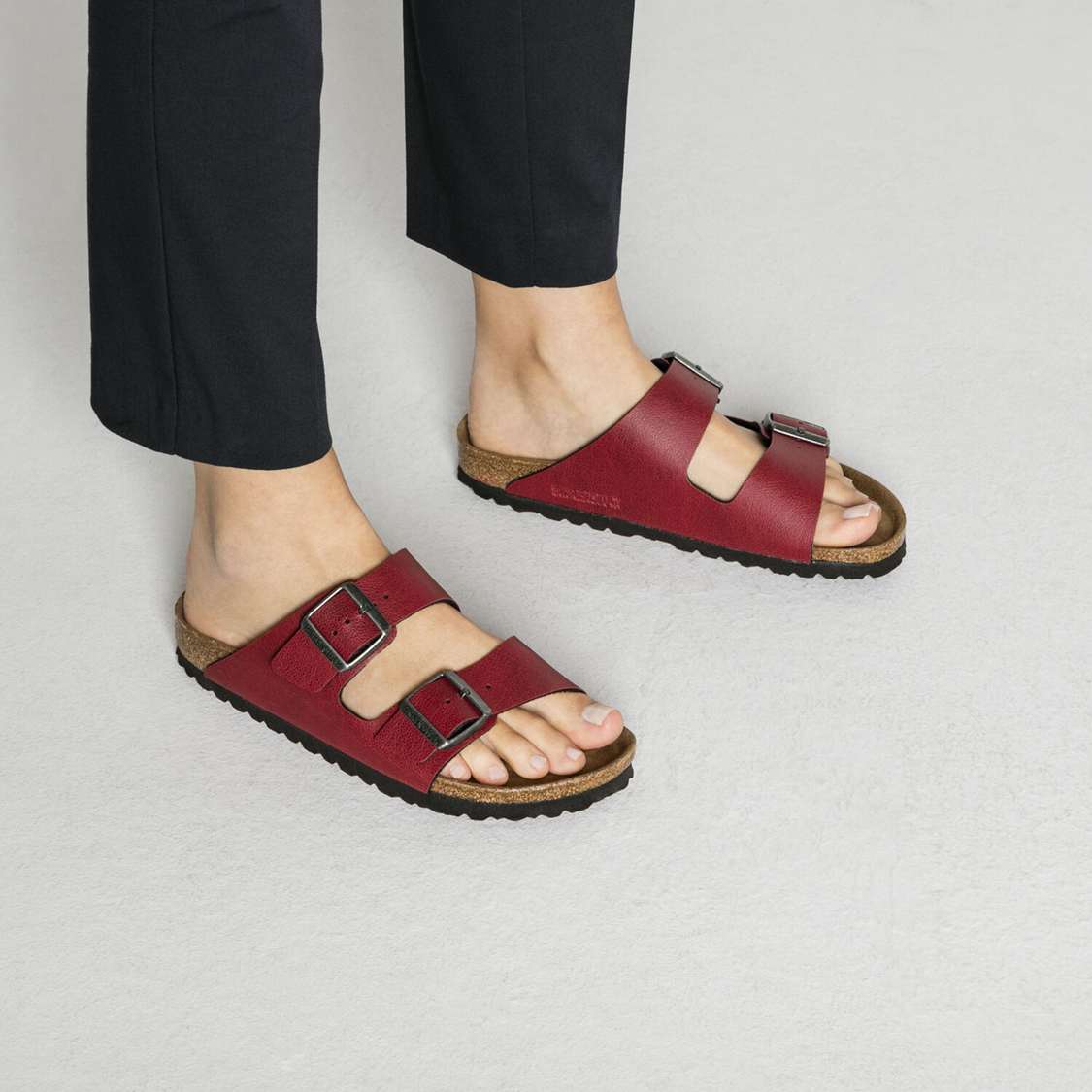 Burgundy Birkenstock Arizona Vegan Birko-Flor Women's Two Strap Sandals | 68jJqS34aJ5