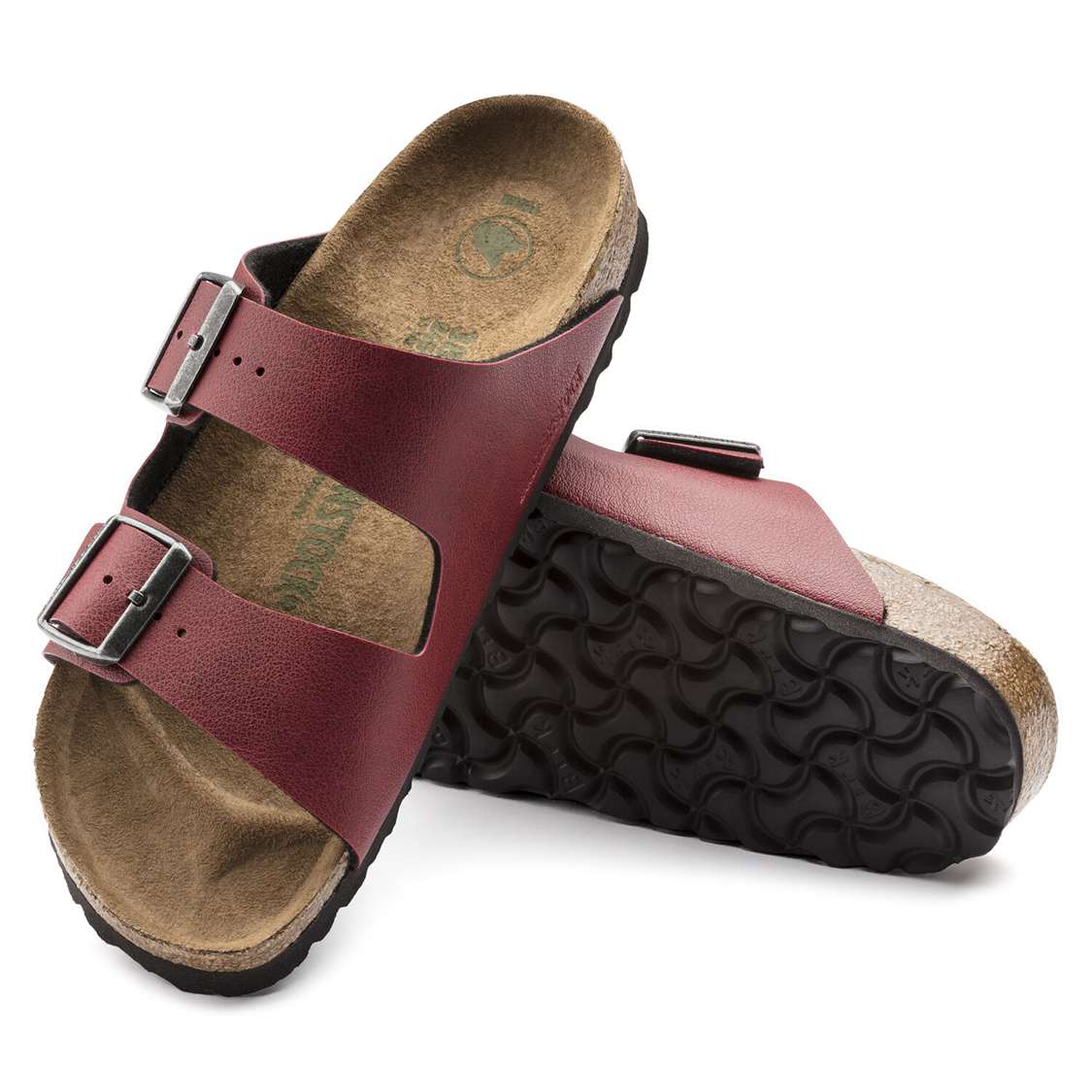 Burgundy Birkenstock Arizona Vegan Birko-Flor Women's Two Strap Sandals | 68jJqS34aJ5