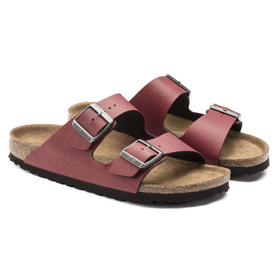 Burgundy Birkenstock Arizona Vegan Birko-Flor Women's Two Strap Sandals | 68jJqS34aJ5