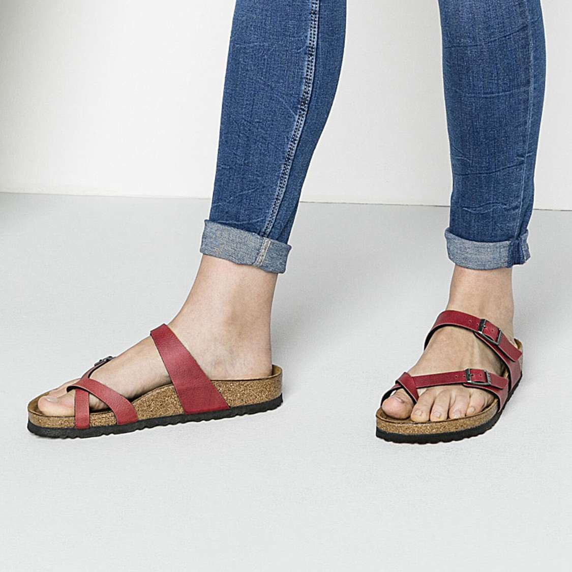 Burgundy Birkenstock Mayari Birko-Flor Women's Two Strap Sandals | 53UT9YOxDkX