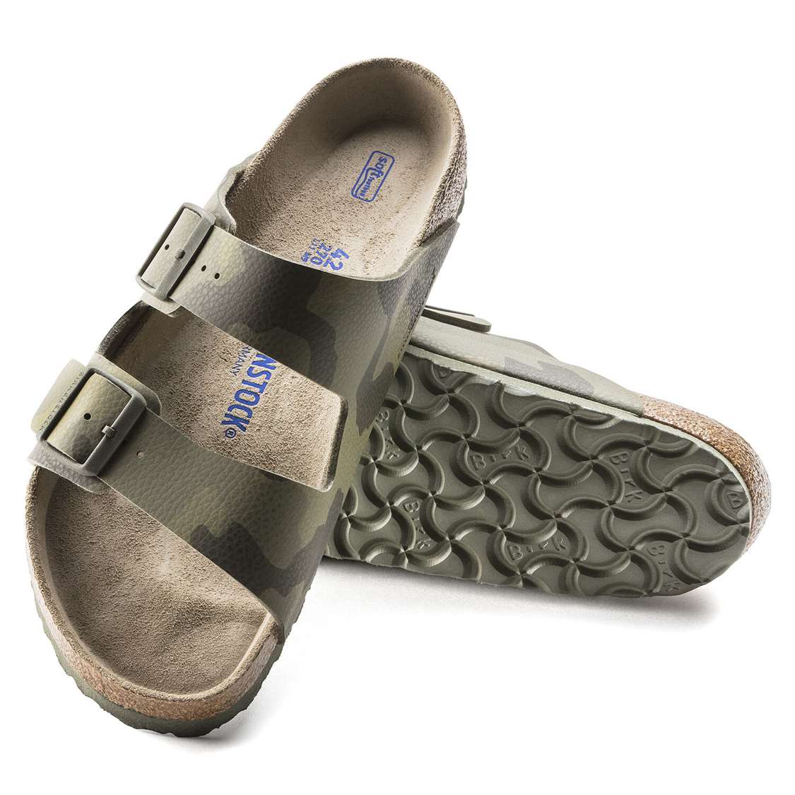 Camo Green Birkenstock Arizona Soft Footbed Birko-Flor Men's Two Strap Sandals | T63lhAXTRo8