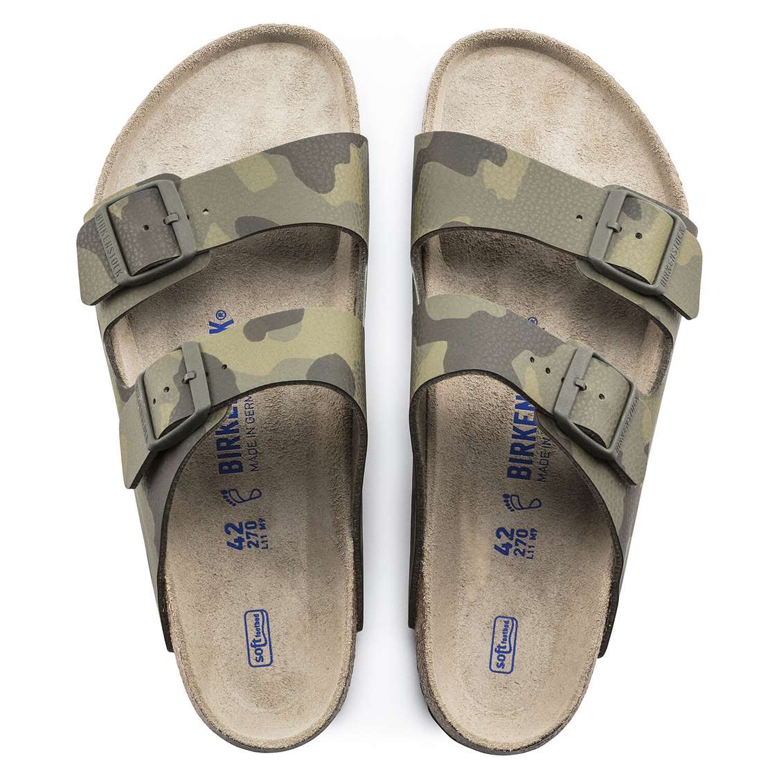 Camo Green Birkenstock Arizona Soft Footbed Birko-Flor Men's Two Strap Sandals | T63lhAXTRo8