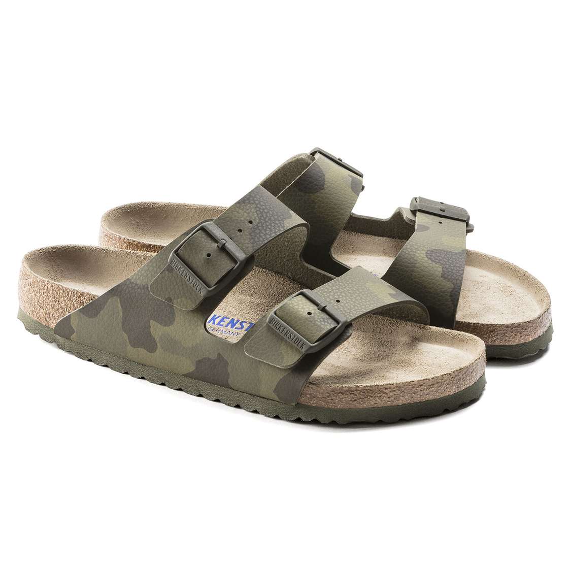 Camo Green Birkenstock Arizona Soft Footbed Birko-Flor Men's Two Strap Sandals | T63lhAXTRo8