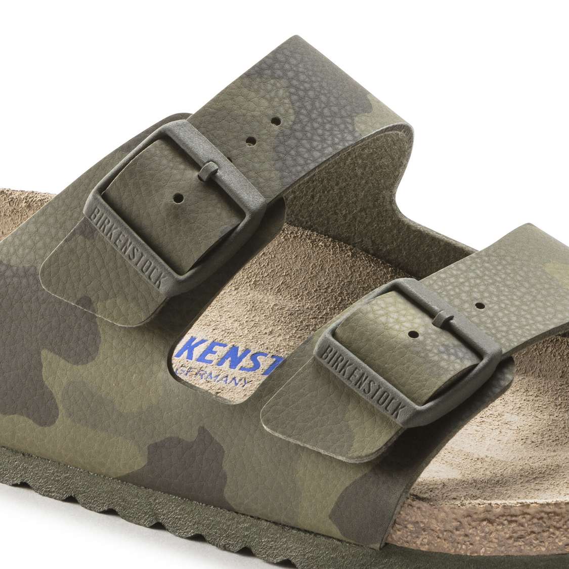 Camo Green Birkenstock Arizona Soft Footbed Birko-Flor Men's Two Strap Sandals | T63lhAXTRo8