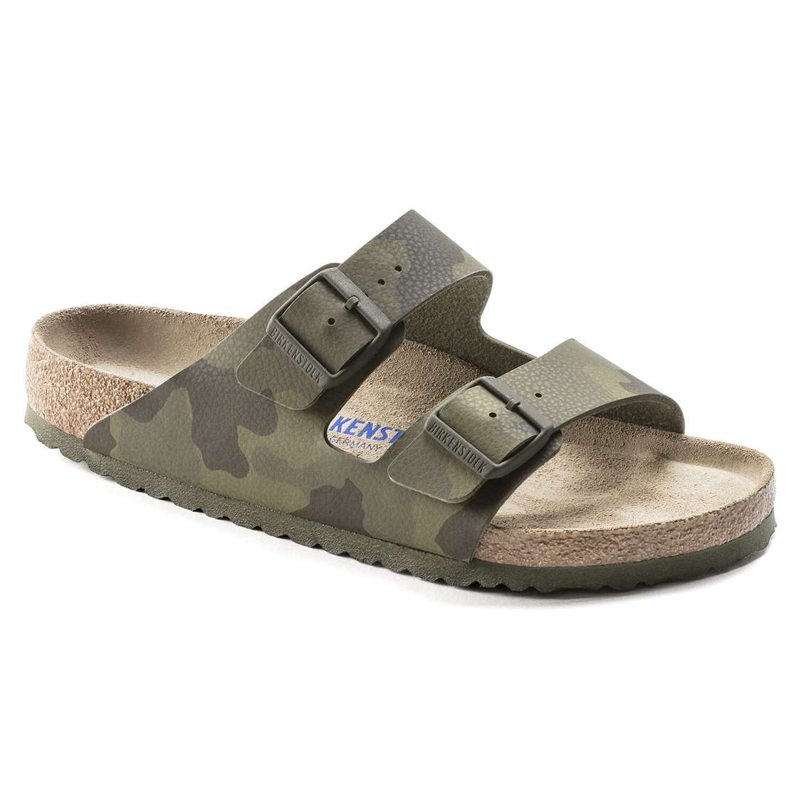 Camo Green Birkenstock Arizona Soft Footbed Birko-Flor Men\'s Two Strap Sandals | T63lhAXTRo8