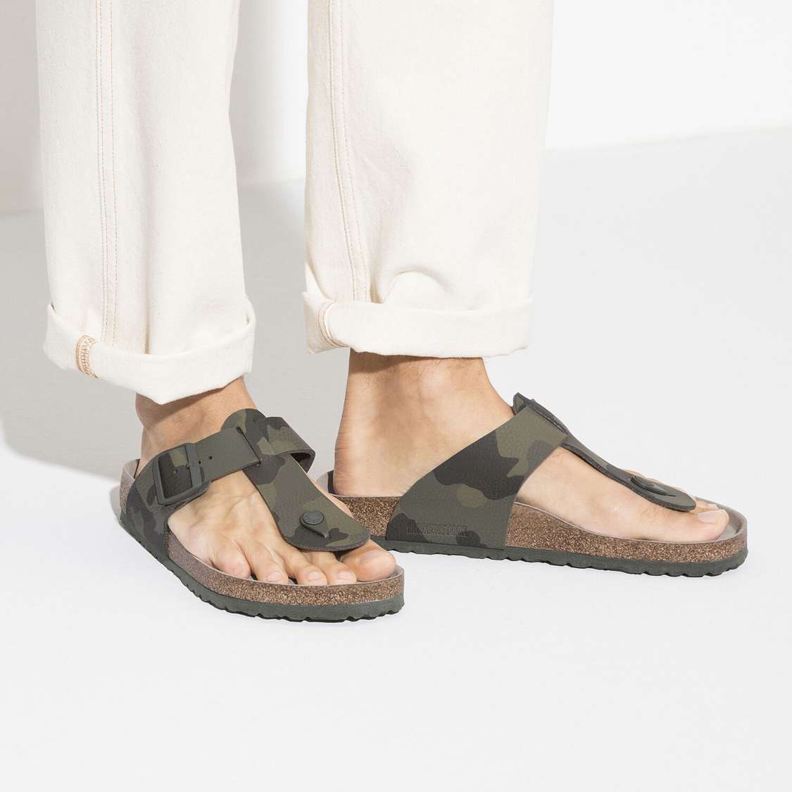 Camo Green Birkenstock Medina Soft Footbed Birko-Flor Men's One Strap Sandals | Nj4YAFQVzBM