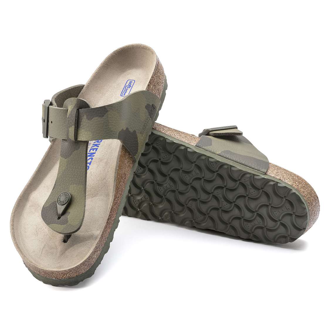 Camo Green Birkenstock Medina Soft Footbed Birko-Flor Men's One Strap Sandals | Nj4YAFQVzBM