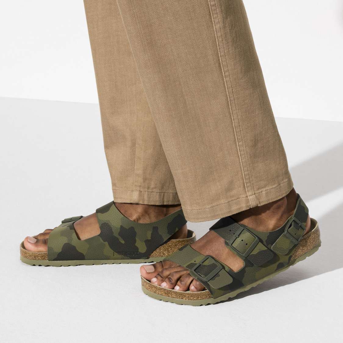 Camo Green Birkenstock Milano Soft Footbed Birko-Flor Women's Two Strap Sandals | 6vMPOIFQ71h