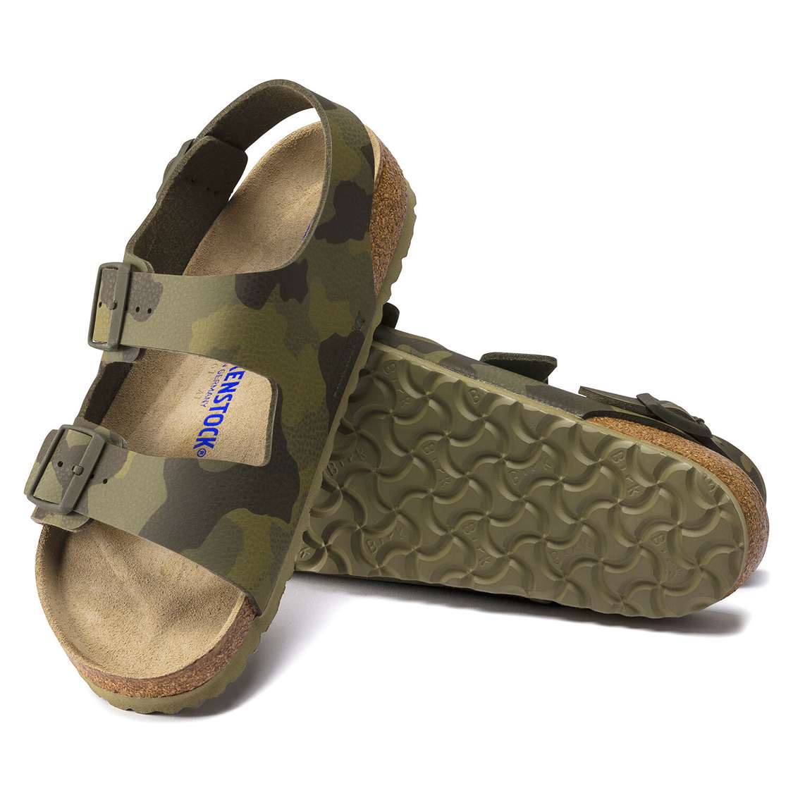 Camo Green Birkenstock Milano Soft Footbed Birko-Flor Women's Two Strap Sandals | 6vMPOIFQ71h