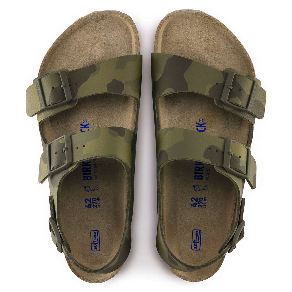 Camo Green Birkenstock Milano Soft Footbed Birko-Flor Women's Two Strap Sandals | 6vMPOIFQ71h