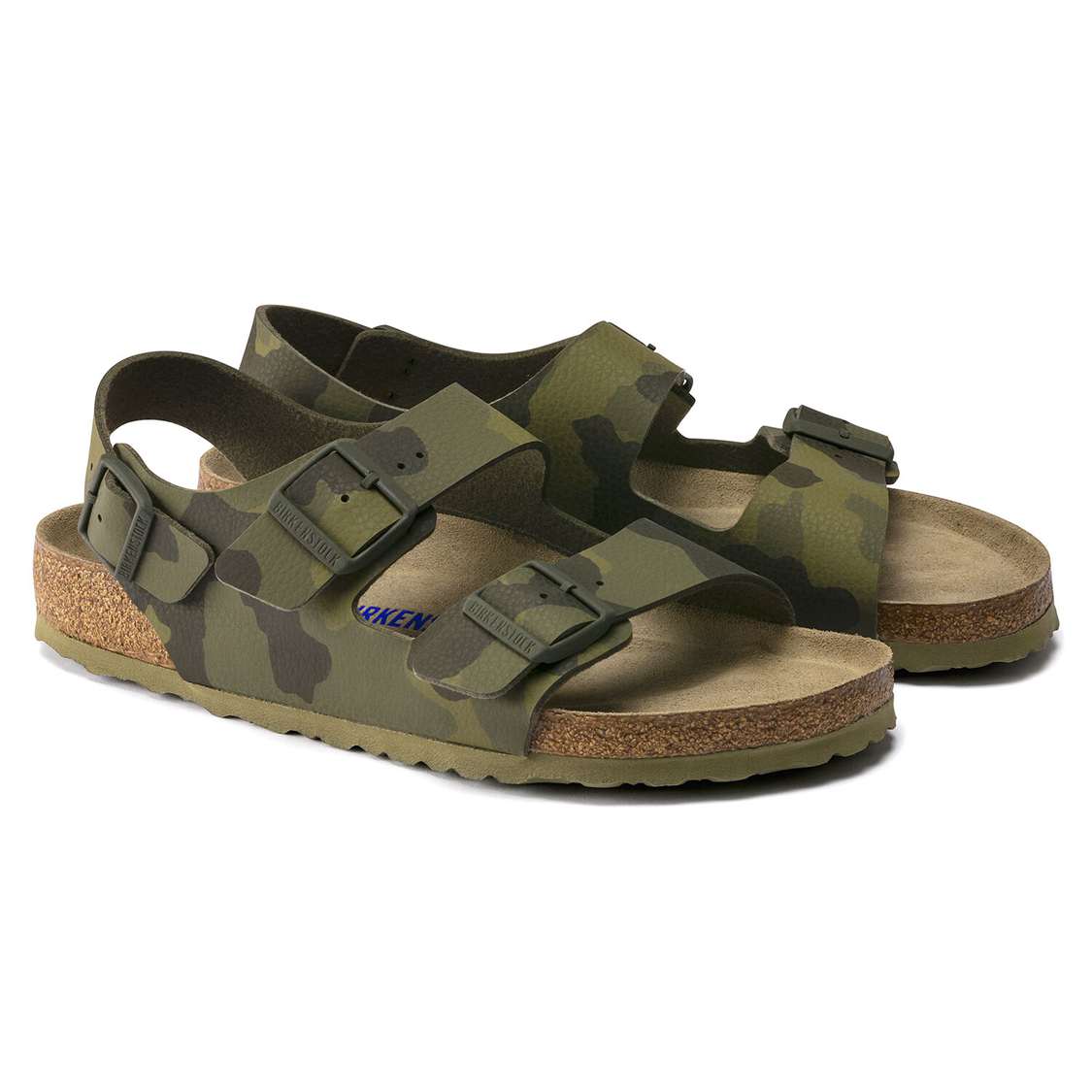 Camo Green Birkenstock Milano Soft Footbed Birko-Flor Women's Two Strap Sandals | 6vMPOIFQ71h