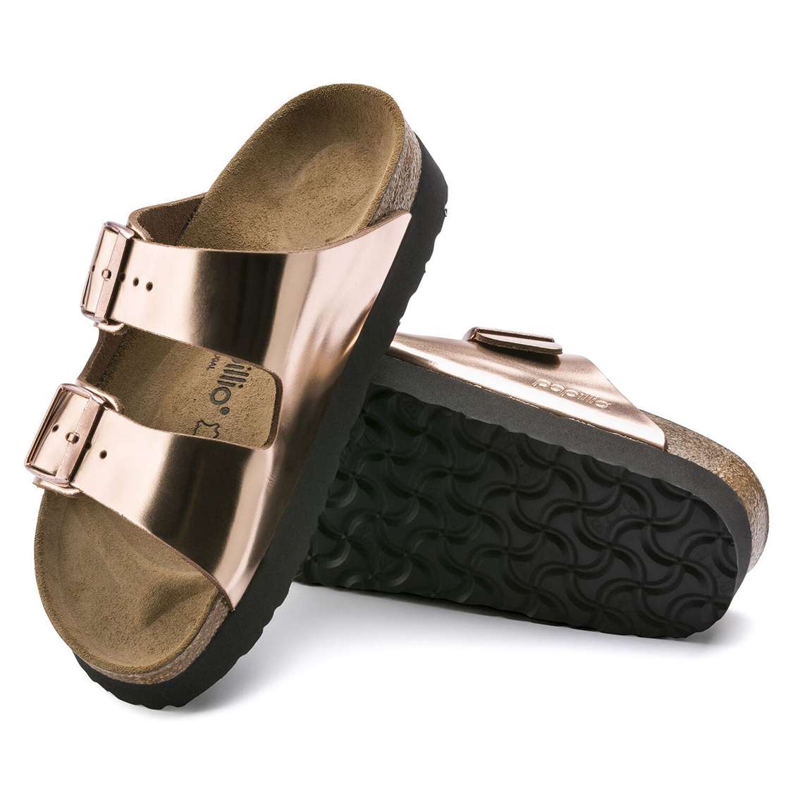 Copper Birkenstock Arizona Platform Leather Women's Two Strap Sandals | 2nSYLq8qrAz