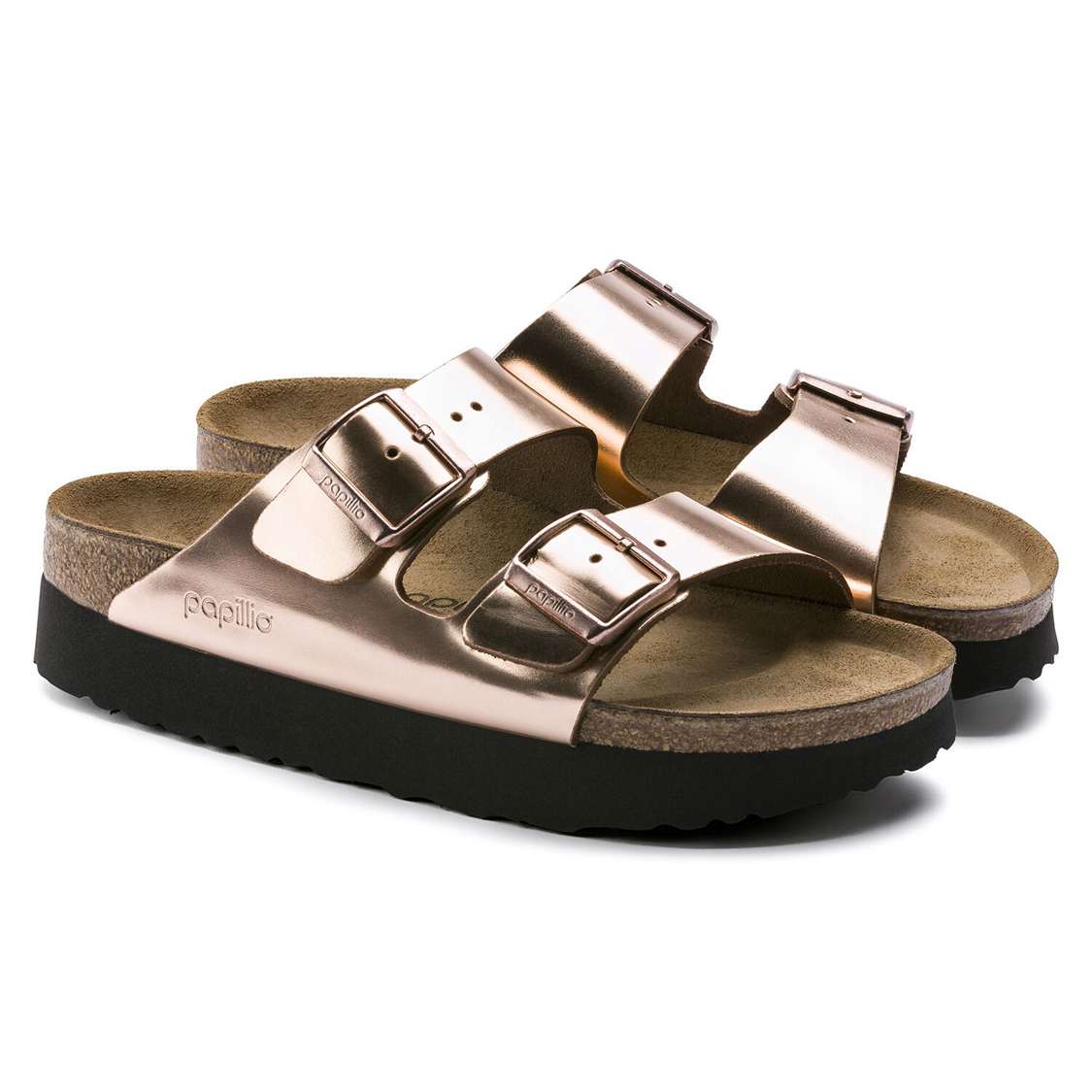 Copper Birkenstock Arizona Platform Leather Women's Two Strap Sandals | 2nSYLq8qrAz