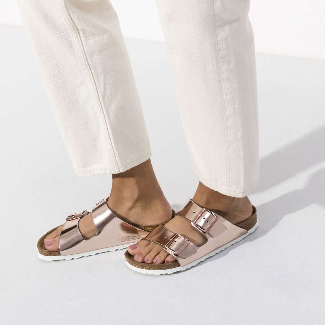 Copper Birkenstock Arizona Soft Footbed Leather Women's Two Strap Sandals | movWkROBXlc