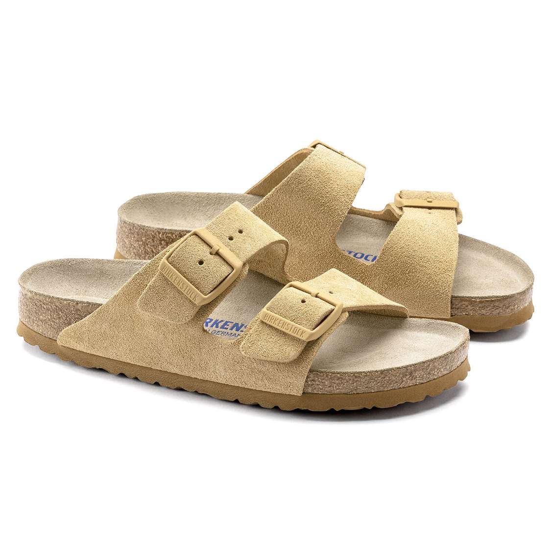 Cream Birkenstock Arizona Soft Footbed Suede Leather Women's Two Strap Sandals | bgimvdTudjR