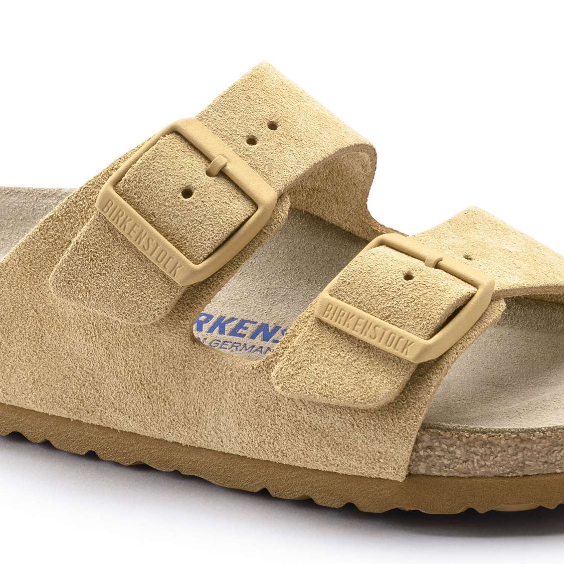 Cream Birkenstock Arizona Soft Footbed Suede Leather Women's Two Strap Sandals | bgimvdTudjR