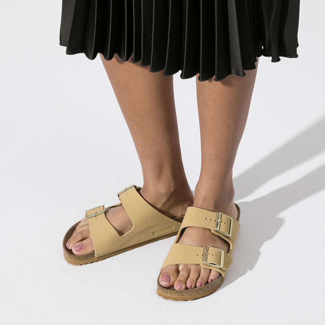 Cream Birkenstock Arizona Vegan Birkibuc Women's Two Strap Sandals | KP91z8x17QS