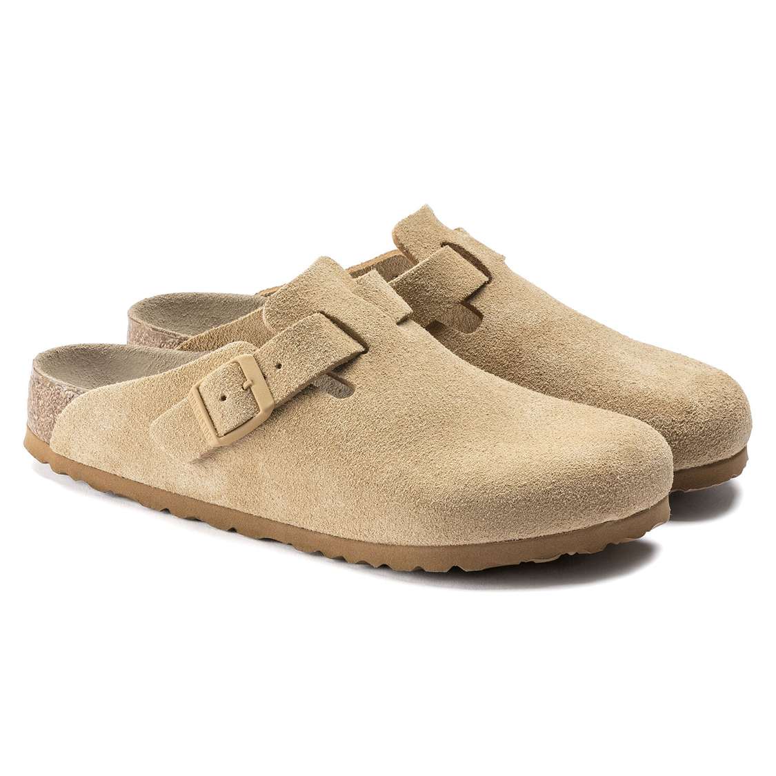 Cream Birkenstock Boston Soft Footbed Suede Leather Men's Clogs | j4rsQDeq73W