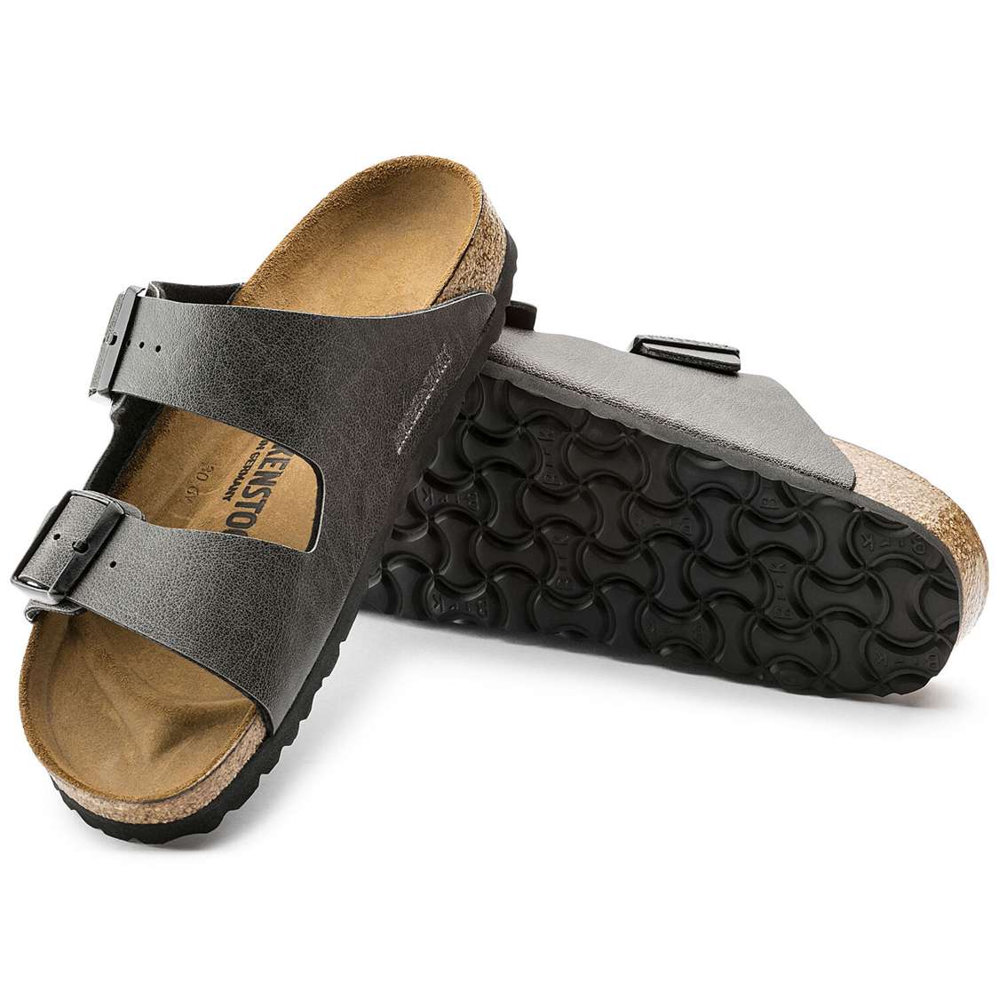 Dark Grey Birkenstock Arizona Birko-Flor Women's Two Strap Sandals | RJXrhAzUbAq