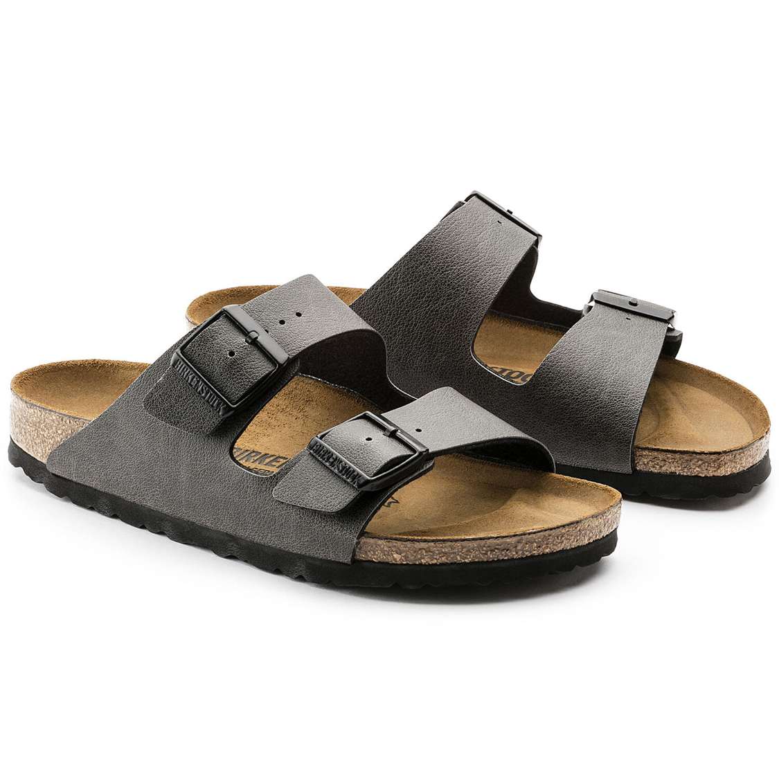 Dark Grey Birkenstock Arizona Birko-Flor Women's Two Strap Sandals | RJXrhAzUbAq